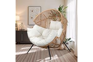 Shintenchi Wicker Egg Chair Outdoor Rattan Patio Chair,Oversized Patio Lounge Chairs with Cushion, Egg Seat for Indoor Living