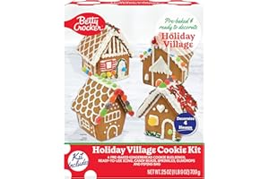 Crafty Cooking Kits Betty Crocker Holiday Village Cookie Kit, Includes 4 Pre-baked Gingerbread Cookie Buildings, Icing, Candy Beads, and Sprinkles