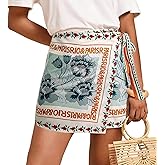 Keeliya Womens Wrap Mini Skirt Boho Floral Printed Knot Side High Waist A Line Casual Summer Beach Short Skirt