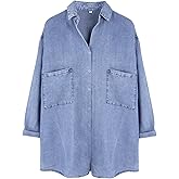 Yimoon Womens Denim Shirt Chambray Blue Button Down Jean Shirts Denim Tencel 3/4 Sleeve Tops