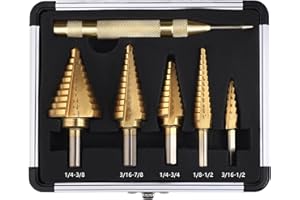 AIMLENTOOL Step Drill Bit Set, 6 Pcs High-Speed Steel Step Drill Bit with Automatic Center Punch for Metal, Wood, Plastic, 50 Sizes HSS Step Bit with Aluminum Case for DIY Lovers, 1/8" to 1-3/8"