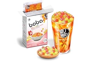 J WAY LOCAL FLAVOR J WAY BOBA Authentic Instant Tapioca Boba Pearls for Milk Tea, Smoothies and Desserts, Tropical Fruit Flavor (Ready in Just 20 Seconds) - 4 Servings