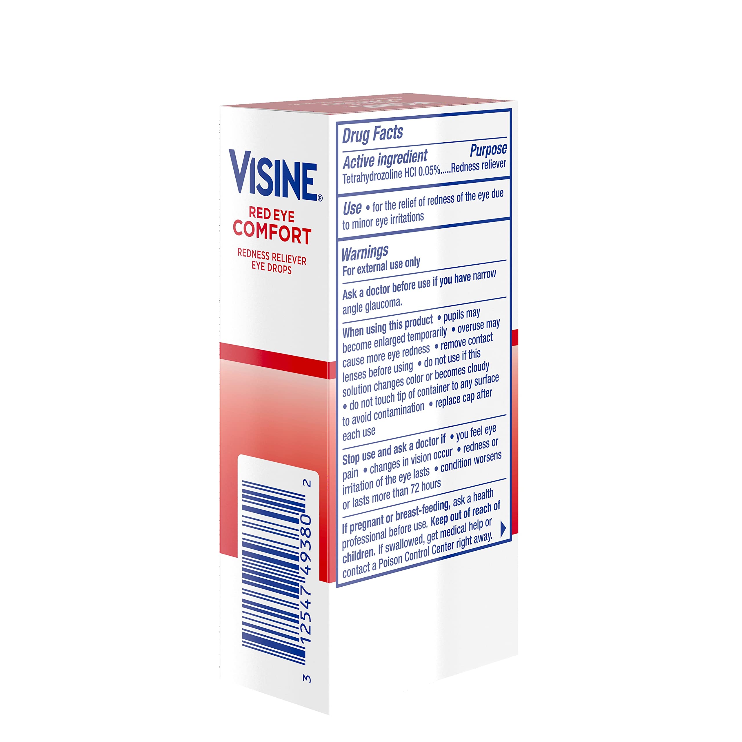 Visine Red Eye Comfort Redness Relief Eye Drops to Help Relieve Red Eyes Due to Minor Eye Irritations Fast, Tetrahydrozoline HCl, 0.5 fl. oz