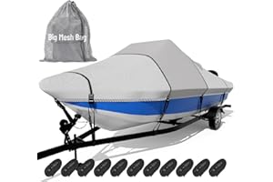 TUSZOM 1600D+1200D Tearproof Center Console Boat Cover with 2" Wide Loops for Trailering and Mooring - Ultra Durable Waterproof Fits 16-18.5ft Center Console Boat, with Storage Bag