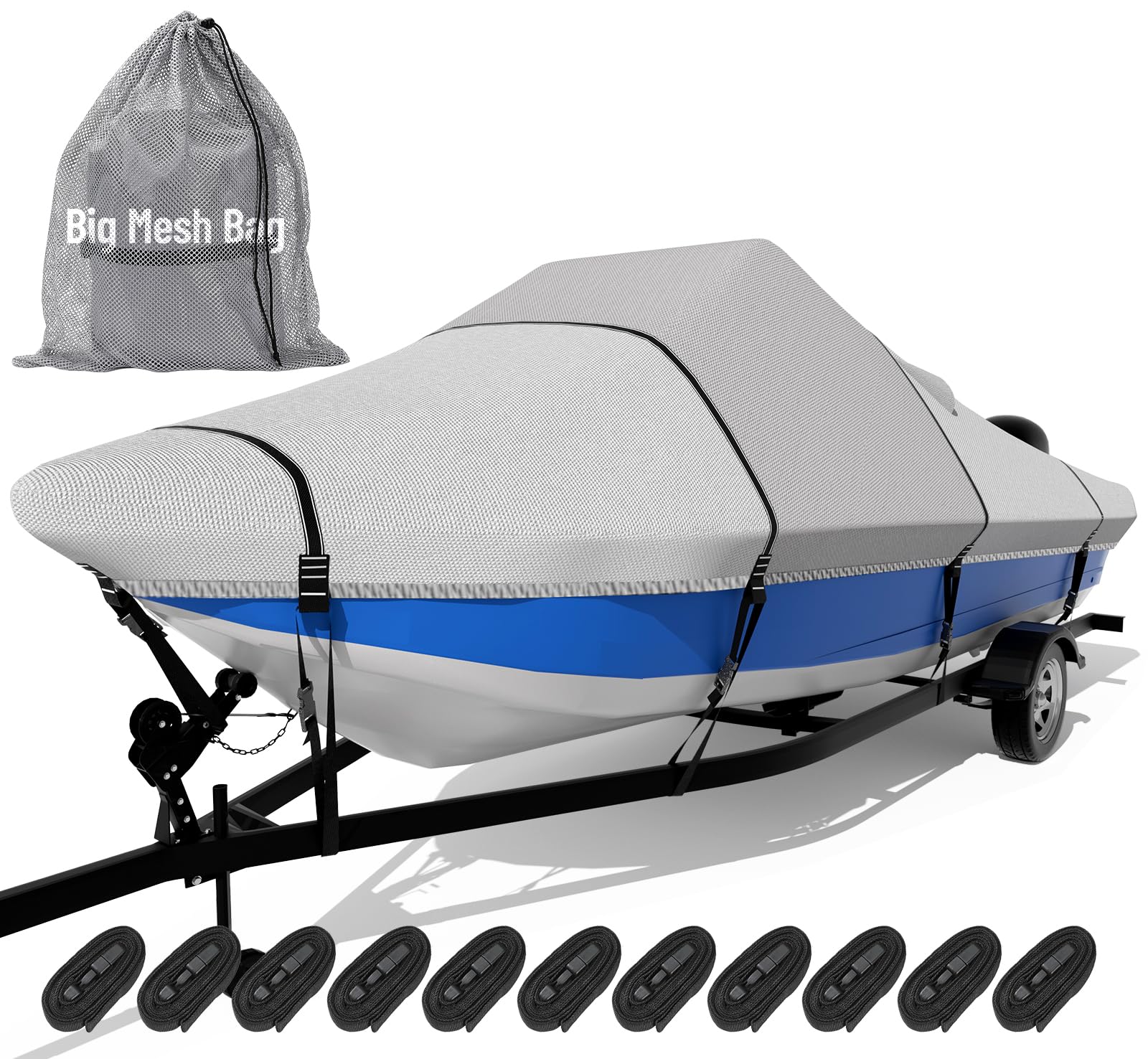 Photo 1 of 1600D+1200D Tearproof Center Console Boat Cover with 2" Wide Loops for Trailering and Mooring - Ultra Durable Waterproof Fits 16-18.5ft Center Console Boat, with Storage Bag