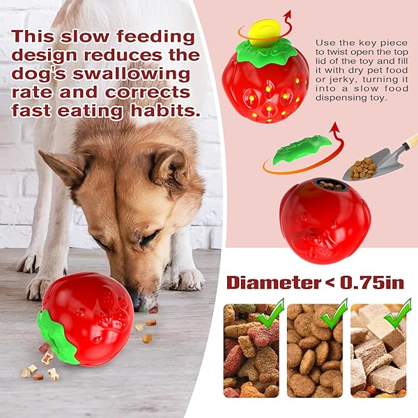 VEPOUYU DOG TOYS FOR AGGRESSIVE CHEWERS – TREAT-FILLING TOUGH DOG CHEW TOY STRAWBERRY, DURABLE DOG TOYS FOR LARGE, MEDIUM, AND SMALL DOGS, PUPPY TOYS, ANXIETY RELIEF TOYS FOR DOGS