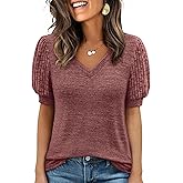ANRABESS Womens Tops Short Sleeve Sweaters Dressy Casual V Neck Summer Tunic Blouses Cute Work Shirts 2026 Trendy Clothes