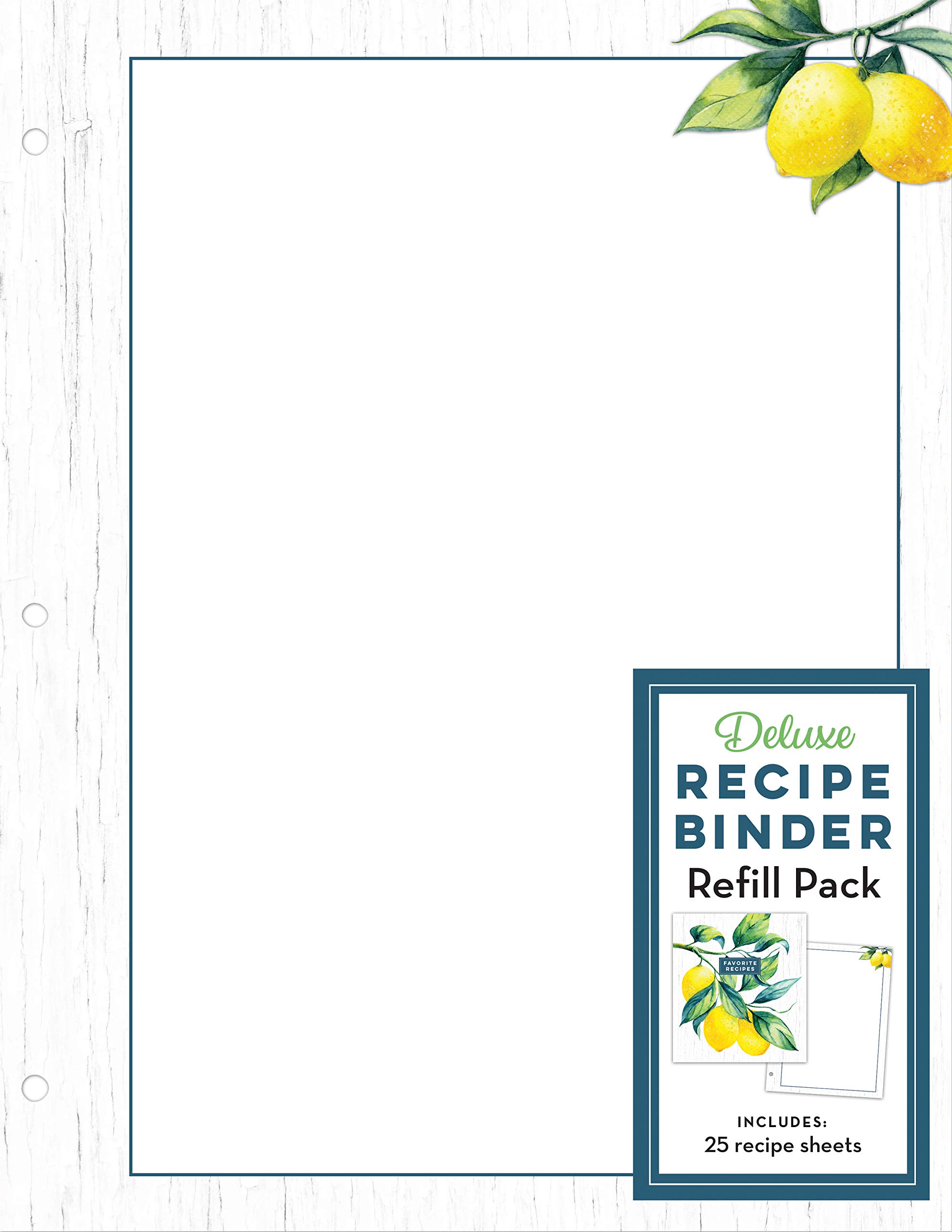 Deluxe Recipe Binder Refill Pack - Favorite Recipes (Lemons): 25 Sheets for 3-Ring Binders