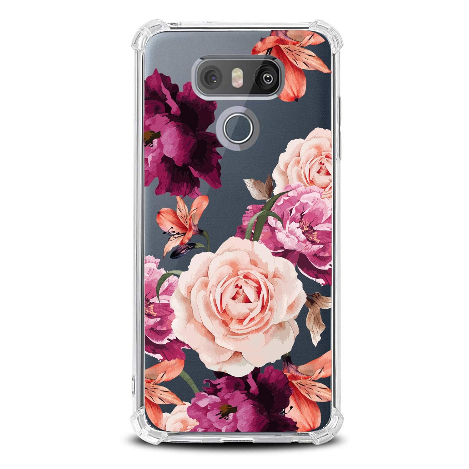 KIOMY LG G6 Case for Girls Women Clear with Purple Flowers Design Shockproof Bumper Protective Cell Phone Cover for LG-G6, LG G6 Plus 2017 Release Flexible Slim Fit Soft Rubber Cute Floral Girly Case