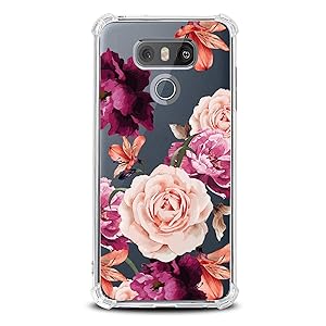 KIOMY LG G6 Case for Girls Women Clear with Purple Flowers Design Shockproof Bumper Protective Cell Phone Cover for LG-G6, LG G6 Plus 2017 Release Flexible Slim Fit Soft Rubber Cute Floral Girly Case