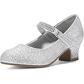 K KomForme Mary Jane Shoes with Low Heel Rhinestones Princess Flats Dress Pump Shoes for Little Kid/Big Kid