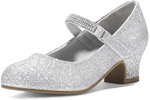 K KomForme Mary Jane Shoes with Low Heel Rhinestones Princess Flats Dress Pump Shoes for Little Kid/Big Kid