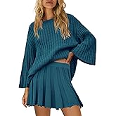 Yanekop Womens 2 Piece Sweater Skirt Set Loose Matching Lounge Sets Comfy Pajamas Set Long Sleeve Top and Skirt Sets