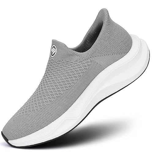 BibHoly Slip on Sneakers Women, Comfort Lightweight Women's Walking Shoes, Hands-Free Casual Slip on Trainers, Breathable Mesh Gym Running Shoes for Ladies Grey