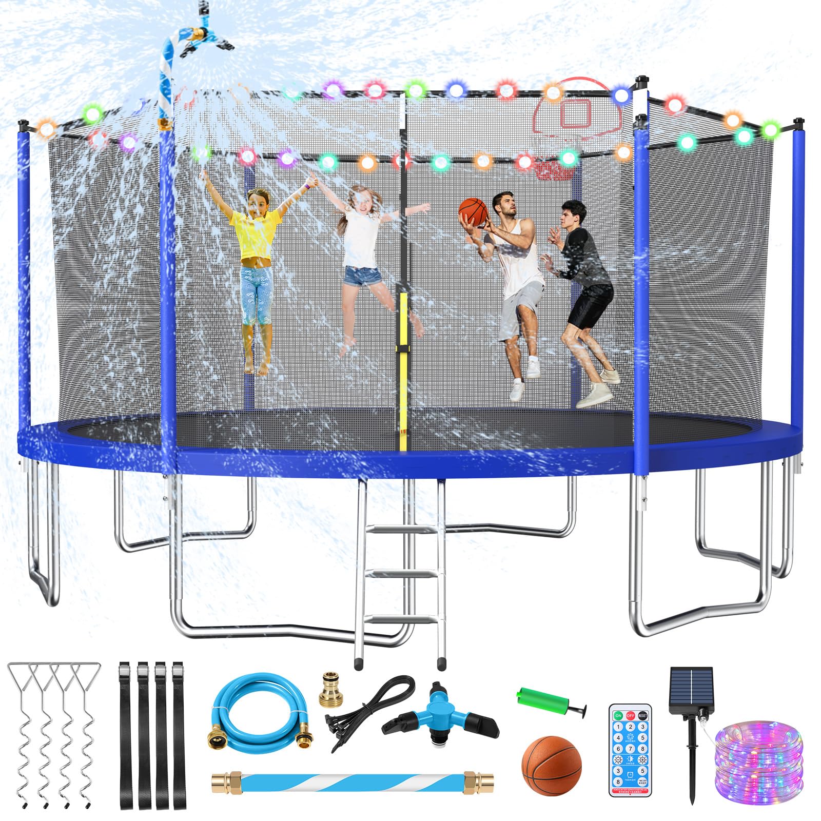 Photo 1 of ****PARCIAL SET****
Lyromix Upgraded 14FT Trampoline for Kids and Adults, Large Outdoor Trampoline with Basketball Hoop, Stakes, Light, Sprinkler, Capacity for 5-8 Kids and Adults