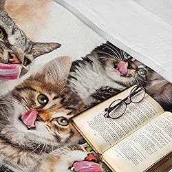 Ambesonne Kittens Throw Blanket, Licking Cats with