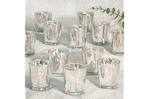 KEYWING 24PCS Silver Votive Candle Holders Bulk, Glass Tealight Candle Holders for Table Centerpiece, Baby Shower, Birthday Party, Home Decor