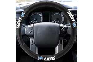 FANMATS 40502 NFL - Detroit Lions Genuine Leather Steering Wheel Cover | Black 15"x15"