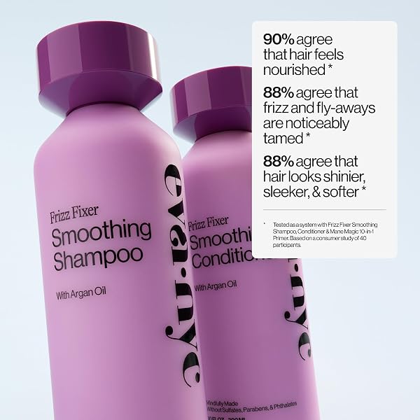 EVA NYC ANTI-FRIZZ SHAMPOO WITH ARGAN OIL + SUNFLOWER SEED OIL – SOFT, MANAGEABLE, SHINY + NOURISHED HAIR – FOR FRIZZY, MEDIUM TO THICK HAIR TYPES – WARM VANILLA SCENT – 10 FL OZ