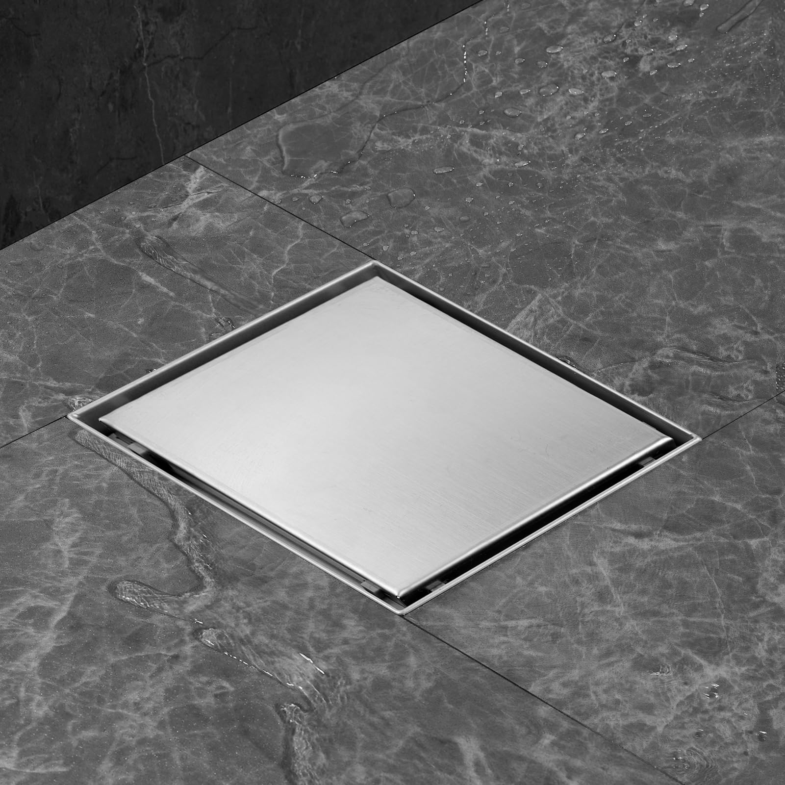 iYueMps Square Shower Drain 200mm x 200mm/7.8x7.8 inch Stainless Steel Square Floor Drain Premium Natural Color 2in1 Double-Sided Tile Insert with Odor Stop and Hair Strainer