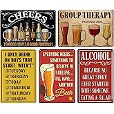 5 Piece Funny Bar Signs Set, Vintage Metal Tin Wall Decor for Home Bar, Man Cave, Garage, Basement, Pub, Retro Metal Signs for Wall, Gifts for Men & Women, 8x12 Inch