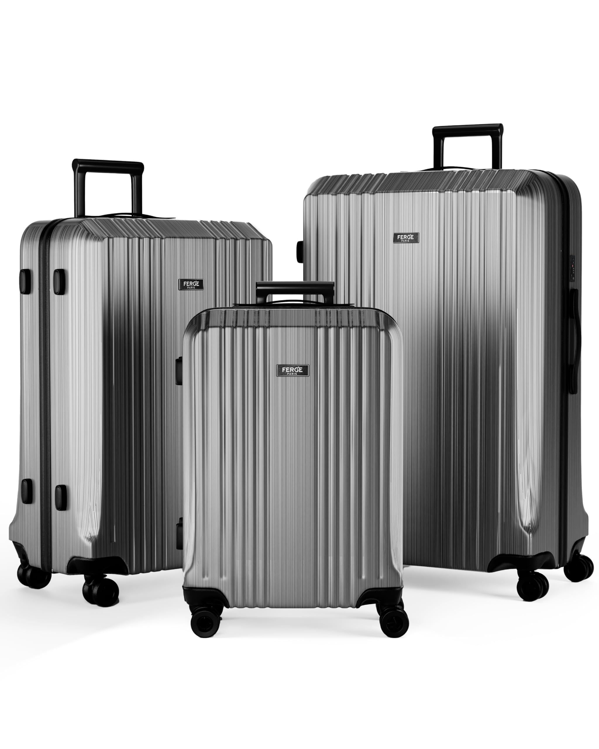 FERGÉ Luggage Set 3 piece Hard Shell Travel Trolley Cannes Suitcase Set 4 Twin Spinner Wheels Grey