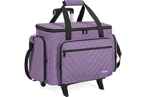 GMAK Sewing Machine Case with Detachable Dolly, Rolling Sewing Machine Case with Removable Padding Pad, Universal Rolling Carrying Tote Storage Bag for Most Standard Brother, Singer, Janome - Purple