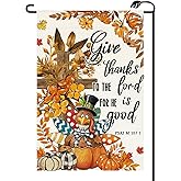 Thanksgiving Give Thanks Garden Flag 12x18 Inch Vertical Double Sided Fall Turkey Cross Pumpkin Small Flags Farmhouse Outside Decoration For Yard (ONLY FLAG) GE29