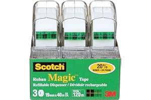 Scotch Magic Tape, 3 Dispensered Rolls, Numerous Applications, Invisible, Clear Tape Engineered for Repairing, 19mm Wide x 40