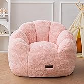 MAXYOYO Kids Bean Bag Chair, Floral Shaped Bean Bag Sofa, Plush Faux Fur Toddler Couch with Petal Backrest for Boys Girls, Stuffed Cozy Sofa for Nursery, Bedroom, Pink