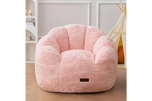 MAXYOYO Kids Bean Bag Chair, Floral Shaped Bean Bag Sofa, Plush Faux Fur Toddler Couch with Petal Backrest for Boys Girls, Stuffed Cozy Sofa for Nursery, Bedroom, Pink