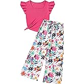 Crazyme Girls Clothes, Teen Girl Clothes Sleeveless Ruffle Trim Tank Top and High Waist Print Pants Summer Clothes 2PC 6-14