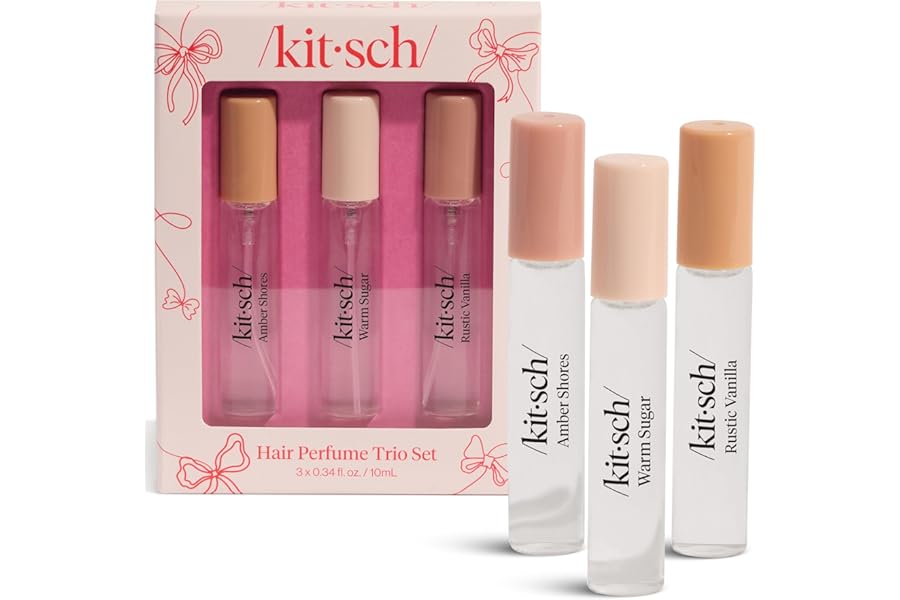 Kitsch Hair Perfume for Women – Trio Set | Clean, Deodorizing & Patented Odor-Eliminating Technology Hair Spray & Body Mist – Freshen Hair, Pillows – Amber Shores, Warm Sugar, Rustic Vanilla, 3x10mL
