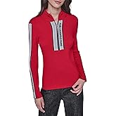 Karl Lagerfeld Womens Long Sleeve Mock Neck Logo Tape Zip Up Sweater