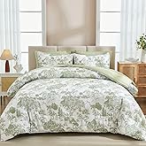 DJY Sage Green Comforter Set King, 7 Pieces Bed in a Bag King Size Botanical Comforters with Sheets Elegant Plants Print Soft Microfiber Reversible Complete Bedding Sets for All Season