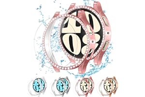 ALMNVO [4+4 Pack Bling Case for Samsung Galaxy Watch 6 Screen Protector 40mm, Tempered Glass Glitter Diamond Bumper Face Cover for Galaxy Watch 6/5/4 Accessories 40mm Galaxy Watch Case for Women