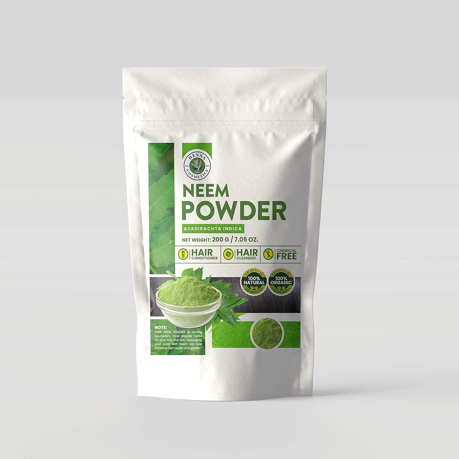 100 Natural, Pure, Organic, Neem indica Powder for Hair Conditioning