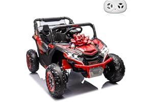 ANRLI 24V Ride on Car 2 Seater Ride on Toys for Big Kids 4WD 4X200W Off-Road Powerful UTV Ride on Truck Electric Vehicle Birthday Gift for Boys & Girls Ages 3-8, Red