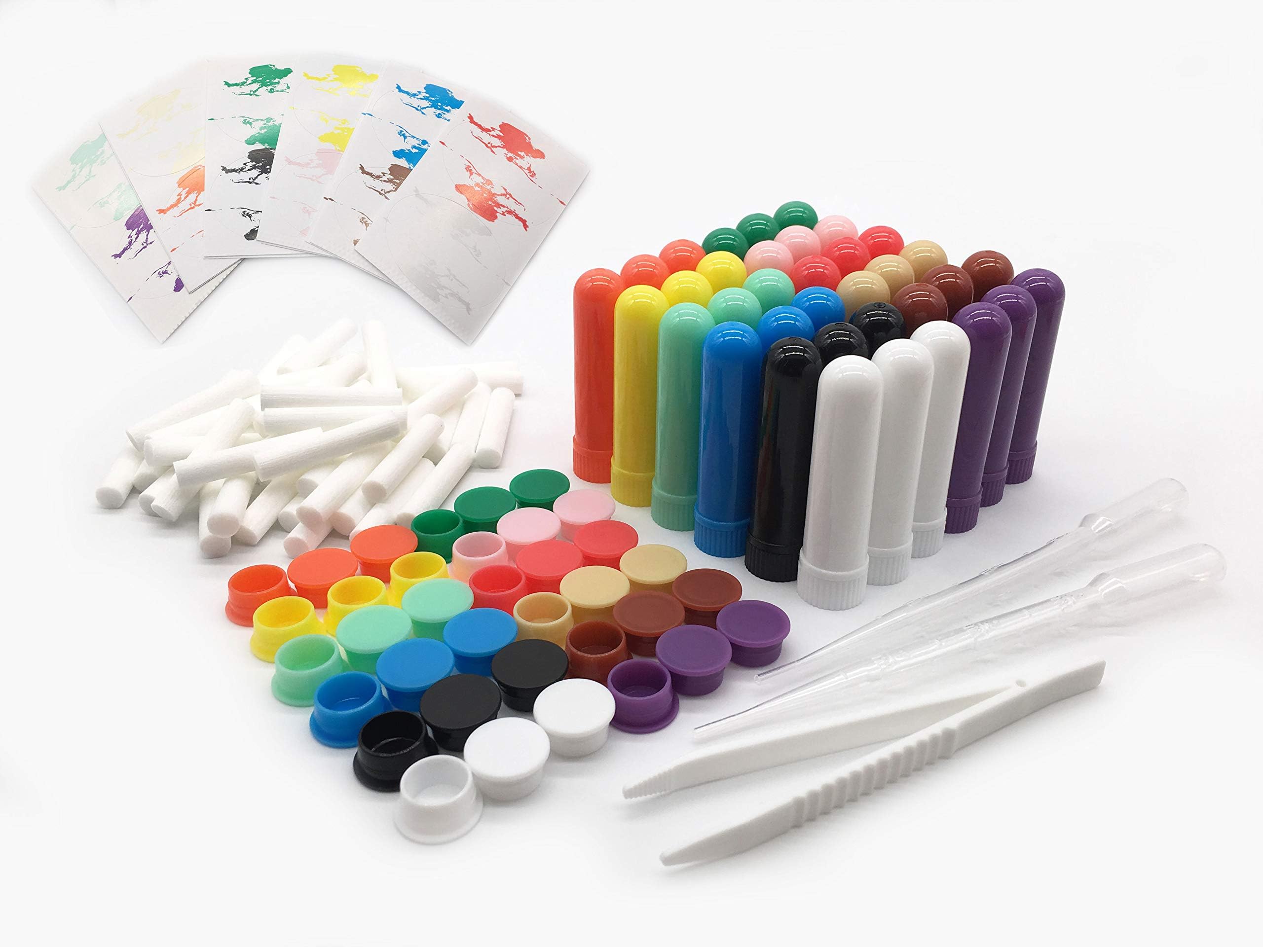zison Nasal Inhaler Tubes Kit Contains: 36 Empty Nasal Inhaler Tubes (with Wicks) in 12, 48 Writable Stickers,2 droppers,1 Plastic Tweezers