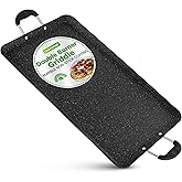 NutriChef Double Burner Griddle, Non-Stick Stove Top Griddle for Gas Stove, Dishwasher Safe, Heatproof Bakelite Handles, Even