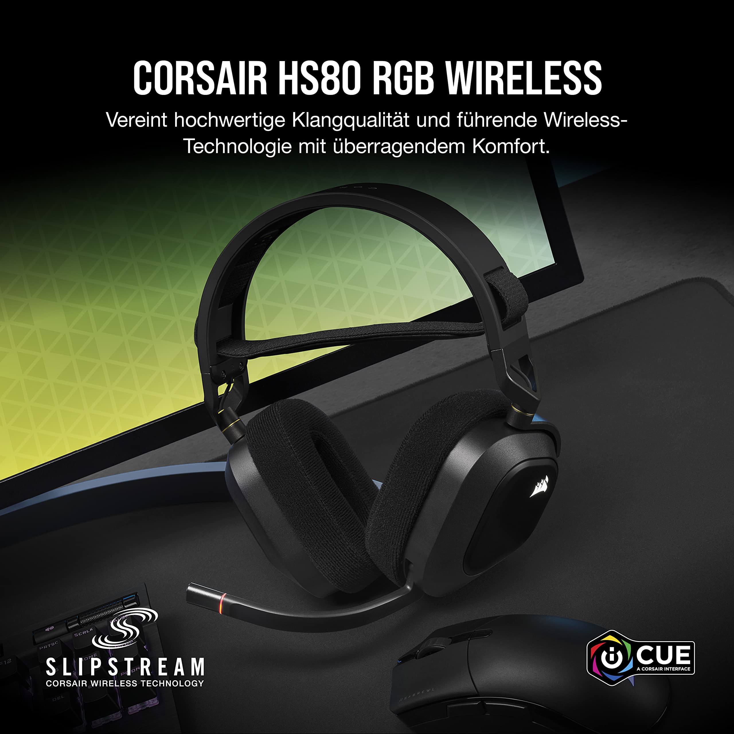 Corsair HS80 RGB Wireless Multiplattform-Gaming-Headset - Dolby Atmos - Omnidirektionales Mikrofon - iCUE-Kompatibel - PC, Mac, PS5, PS4 - Carbon 3