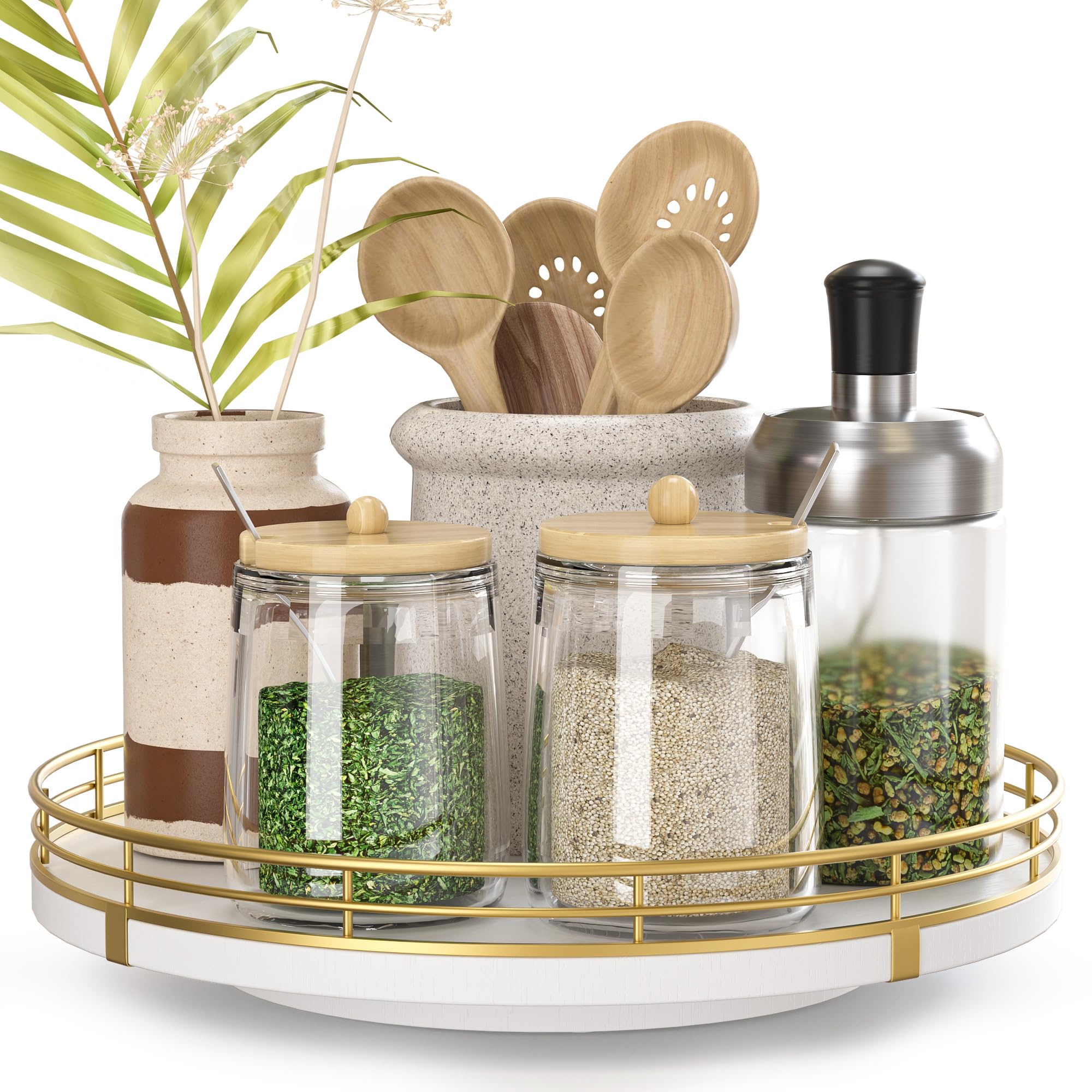 Photo 1 of 9" Wooden Lazy Susan Turntable for Cabinet – Rotating Spice Rack Organizer, Small Kitchen Countertop Tray for Dining Table & Pantry Storage