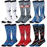 Shihanee 6 Pairs Spider Football Socks Lang Knee High Socks Novel Spider Web Footwear for Boys Girls Valentine's Day Holiday Gift