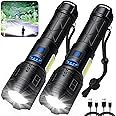 Kmivo Rechargeable LED Flashlights High Lumens, 900000 Lumens Super Bright Flashlight with USB Cable, 7 Modes Powerful Flashlight Waterproof Flash Light for Home Emergencies Camping 2 Pack