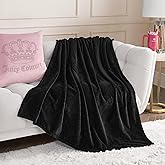 Juicy Couture Solid Plush 50"X70" Throw Blanket, Black - Soft, Cozy, and Designed for Effortless Glam