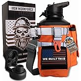Iron Infidel Workforce Water Bottle - 64 oz Insulated Stainless Steel | Half Gallon Vacuum Water Jug | Paracord Handle, Removable Sleeve | Large Thermal Flask | Hiking, Camping, Workouts (Orange)