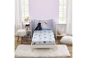 NoJo Disney Frozen Winter Cheer Lavender, Aqua and White Anna, Elsa and Olaf 2 Piece Toddler Sheet Set - Fitted Bottom Sheet and Reversible Pillowcase