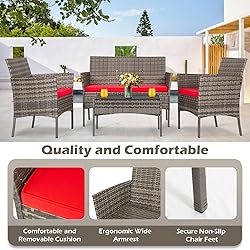 FDW | 4-Piece Patio Furniture Set | Gray & Red