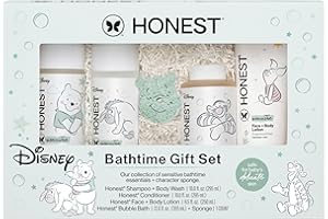 The Honest Company Fragrance Free Bathtime Gift Set + Disney Design | Hypoallergenic Bath Essentials for Sensitive Skin | Shampoo + Body Wash, Face + Body Lotion, Bubble Bath, Conditioner, Sponge