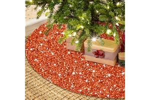 WUPIOS Orange Tree Skirt Halloween Decorations 36 Inch Sequin Tree Skirt Collar Velvet Tree Base Cover Glittering Artificial Tree Skirts Thanksgiving Christmas Tree Skirt for Shiny Xmas Tree Ornaments